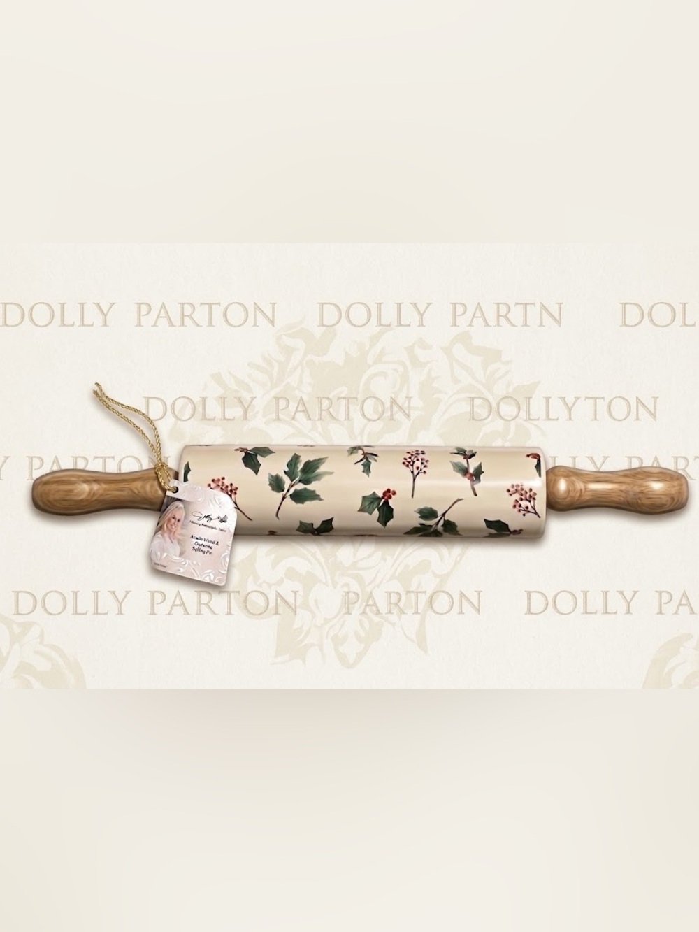 Rare!! Rare!! 🌸 New Dolly Parton Retired Christmas Stoneware Rolling Pin